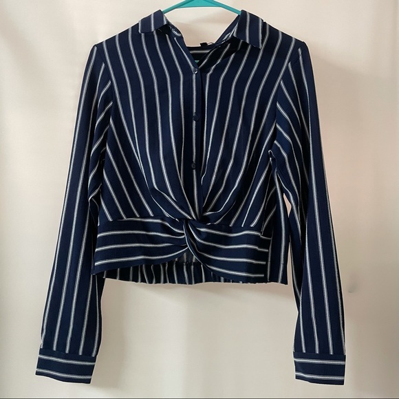 Blue striped button down top - Picture 1 of 3
